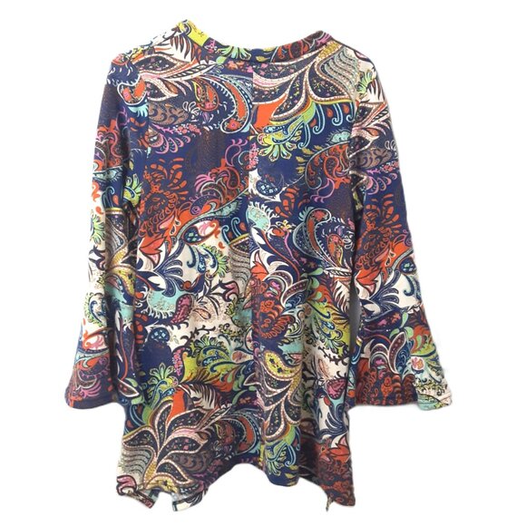WinWin Flare Bottom Tunic S-M Peasant Gypsie Hippie Flare Sleeve Pullover V-Neck - Picture 2 of 9